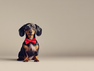 Poster - Small dog with red bow tie