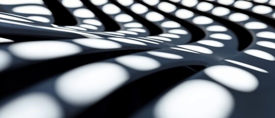 Poster - A close-up view of abstract patterns created by light and shadow on a textured surface, featuring curved lines and circular shapes.