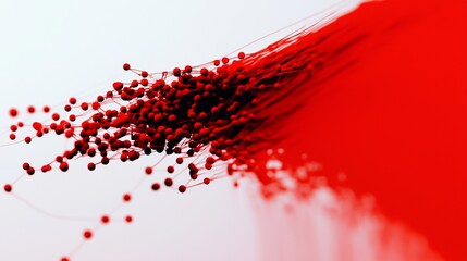 Poster - A vibrant red abstract image featuring a spray of small particles against a white background, evoking a sense of motion and energy.