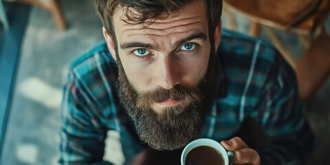 Canvas Print - Man with Beard Holding Coffee