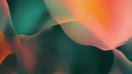 Aufkleber - Abstract colorful composition featuring vibrant waves in green, coral, and orange tones.