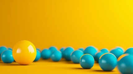 Poster - Bright yellow background with a cluster of blue spheres and a prominent yellow sphere, creating a vibrant, playful composition.