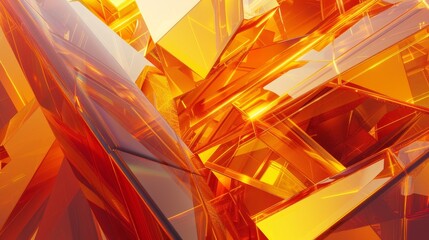 Aufkleber - Abstract orange crystal structure shines with light, creating a captivating effect. Its vibrant color and geometric facets give a modern design, perfect for any project