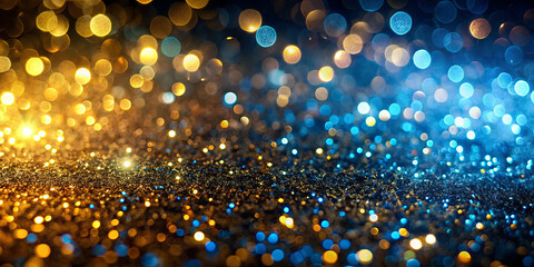 Poster - Vibrant golden and blue lights create a captivating bokeh backdrop, perfect for artistic projects or festive themes, adding a touch of elegance and sparkle