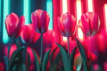 Poster - Pink tulips and red light