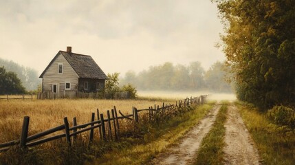 Canvas Print - Dirt Road Leading to House