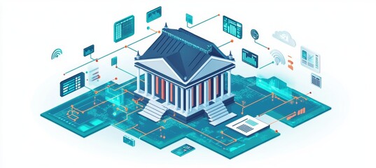Aufkleber - Digital bank connect online with many user and money function. Generative AI technology.	