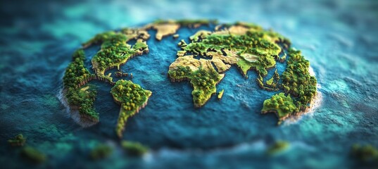 Aufkleber - World map with green nature. Global earth atlas. Generative AI technology.