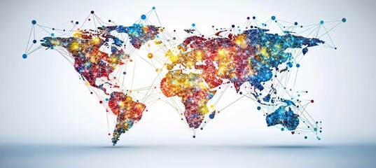 Aufkleber - Colorful earth world map with network connection. Global earth atlas. Generative AI technology.