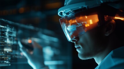 Poster - engineer using augmented reality technology to visualize complex data in a modern workspace