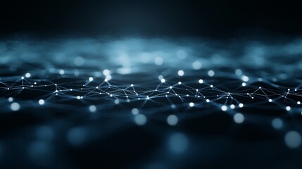 Fototapete - A mesmerizing abstract representation of interconnected nodes and pathways illuminated by a blue glow, creating a sense of depth and digital complexity.