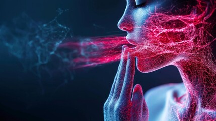 Poster - A digital representation of a woman with glowing, flowing energy emanating from her mouth, symbolizing communication and expression.