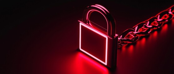 Poster - A glowing red padlock on a chain against a dark background, symbolizing security and protection.