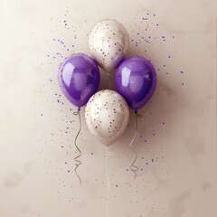 Poster - Beige background pale 3 balloons And confetti Colors matching purple.