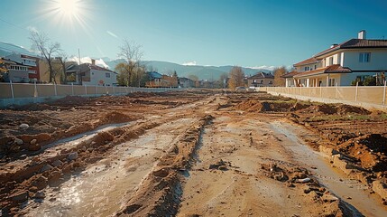 Poster - Landscape of a construction site with empty space in the middle.