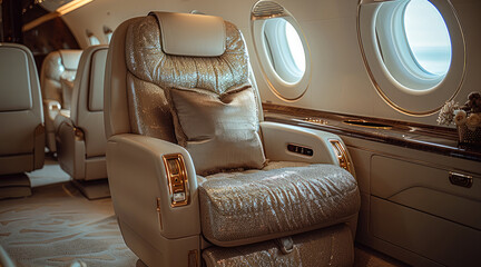 Poster - Passenger seat of a private jet, Luxury private jet interior.