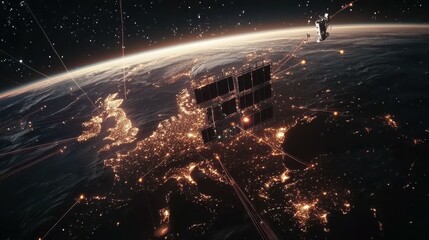 Wall Mural - celestial connections:europe enveloped by an interconnected satellite