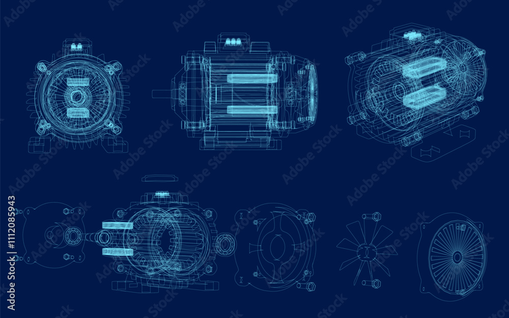 Electric generator motor wireframe. Vector illustration 3d isometric ...