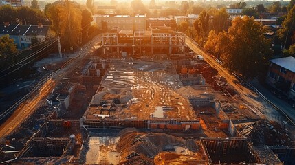 Poster - Landscape of a construction site with empty space in the middle. Aerial high view.