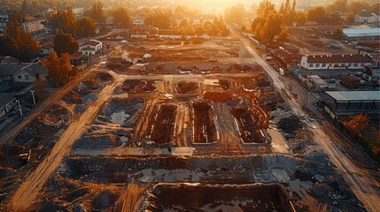 Poster - Landscape of a construction site with empty space in the middle. Aerial high view.