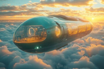 Wall Mural - A futuristic space ship is flying through the sky