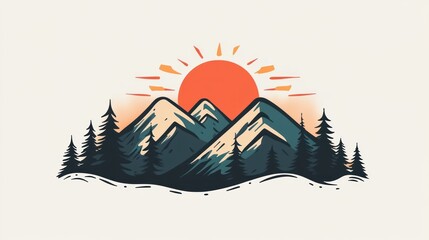 Wall Mural - illustration of landscape with sun