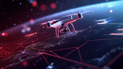 Poster - drone flying over a digital map at night showcasing advanced technology and connectivity