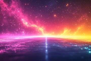 Wall Mural - A colorful, starry sky with a rainbow in the background