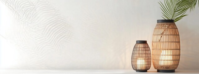 Poster - home decor with woven lanterns and palm leaves creating a cozy atmosphere in a modern living space