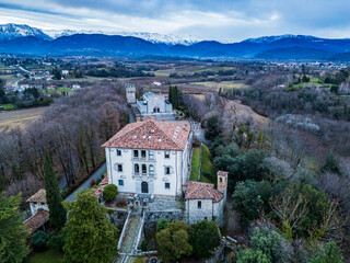 Wall Mural - Ancient Castle and Sanctuary of the Missionary Madonna. Tricesimo seen from above.