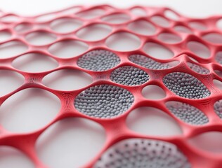 Poster - Abstract Red and Gray Organic Pattern Featuring Interconnected Cells with Varying Sizes and Textures, Ideal for Modern Design and Scientific Visualization