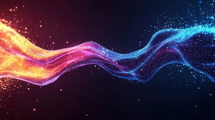 Poster - Colorful abstract wave with glowing particles, perfect for backgrounds and creative designs.