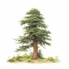Tall redwood tree illustration on white background.