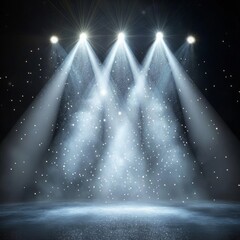 Poster - spotlight background. Illuminated stage. Background for displaying products. Bright beams of spotlights, shimmering glittering particles, a spot of light.