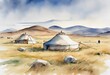 © Parichart - Serenity in the Mongolian Steppes: A Watercolor of a Traditional Yurt