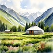 © Parichart - Serenity in the Mongolian Steppes: A Watercolor of a Traditional Yurt