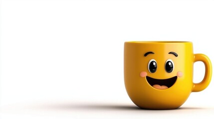 Poster - Cheerful Smiling Cartoon Mug on White Background