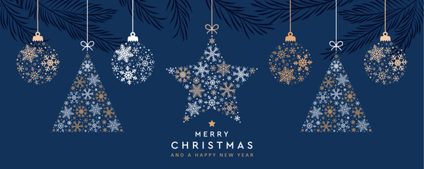 Wall Mural - merry christmas card with hanging ball decoration vector illustration