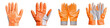 © IYearDesign - Construction materials equipment tools concept. A pair of durable orange safety gloves designed for protection in various manual tasks and environmental conditions.