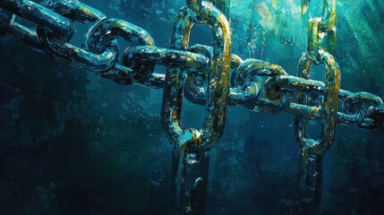 Poster - Artistic Portrayal of Authentication Processes with Underwater Chains and Depicting Security Concepts