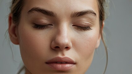 Wall Mural - close up portrait of a woman squinting_eyes_closed