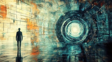 Poster - Artistic Portrayal of Authentication Processes in a Futuristic Digital Environment
