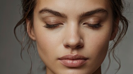 Wall Mural - close up portrait of a woman squinting_eyes_closed