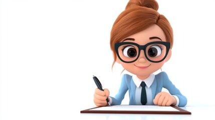Poster - Focused Businesswoman Working Diligently at Office Desk with Laptop and Documents
