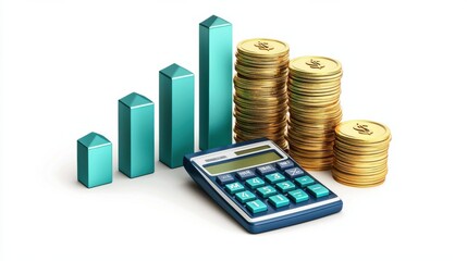 Poster - Financial Growth and Wealth Management Concept with Stacks of Coins Calculator and Charts