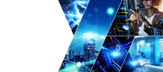 technology, dx, digital transformation, future, industry, science, collage, image, network, innovation, data, communication, internet, online, cyber, factory, system, smart city, digitalization, templ
