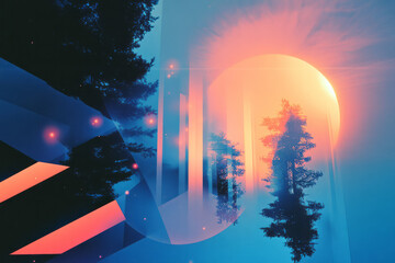 Poster - a digital painting of a sunset with trees