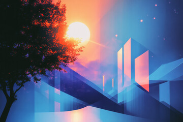 Aufkleber - a tree in the fore of a city