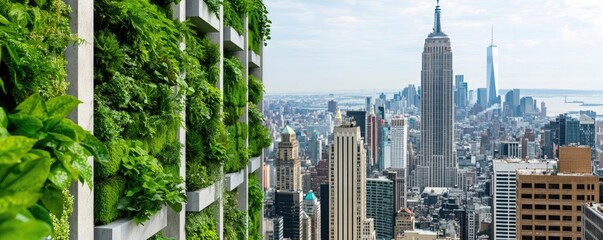 Aufkleber - Urban jungle with skyscrapers and green walls, showcasing nature in the cityscape.