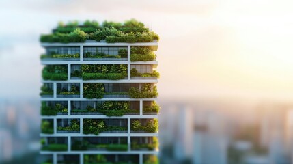 Poster - Modern building with greenery and plants on multiple levels.